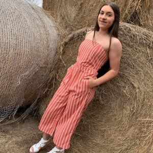 Mauve Stripe Strapless Tie Back Romper